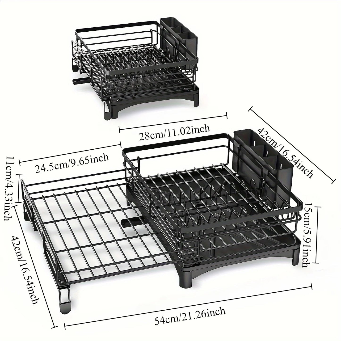 Dimensions égouttoir vaisselle extensible déployé et rétracté