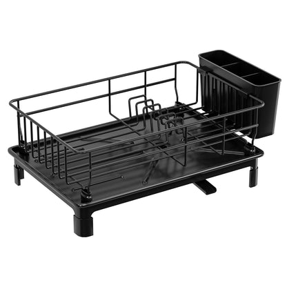 Égouttoir vaisselle métal noir compact sur fond blanc.