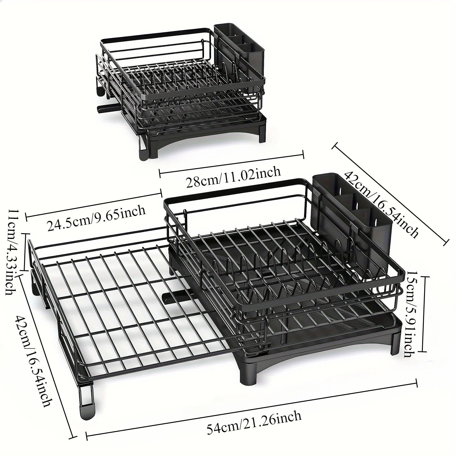 Dimensions égouttoir vaisselle extensible déployé et rétracté