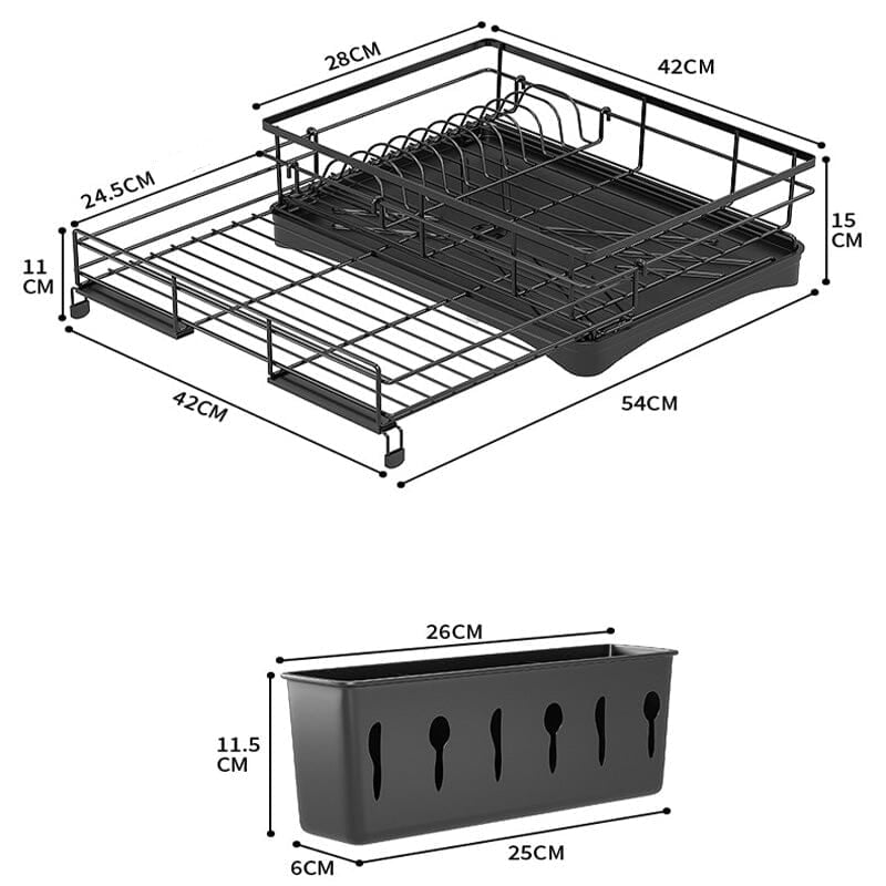 Dimensions et porte-ustensiles égouttoir vaisselle extensible