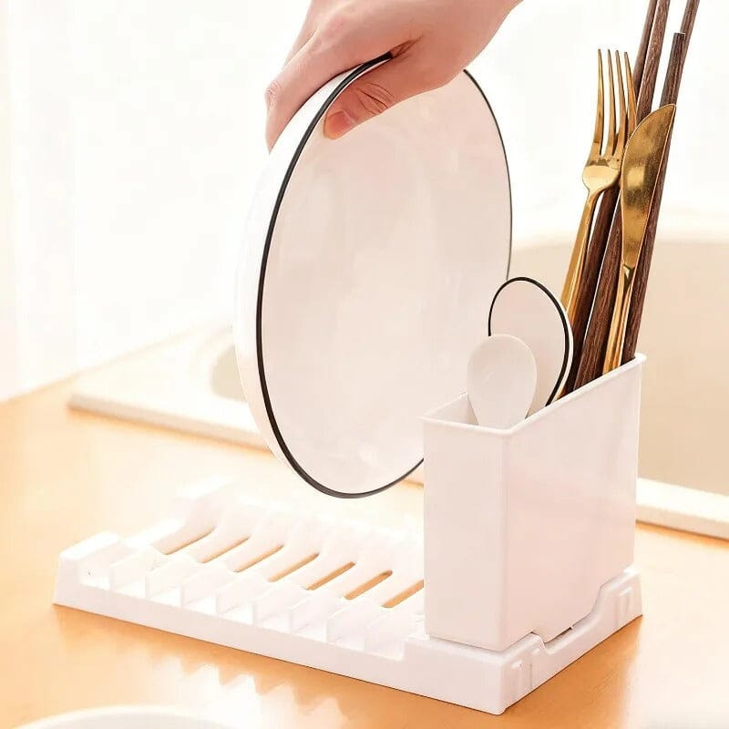 Égouttoir vaisselle plastique minimaliste blanc main assiette