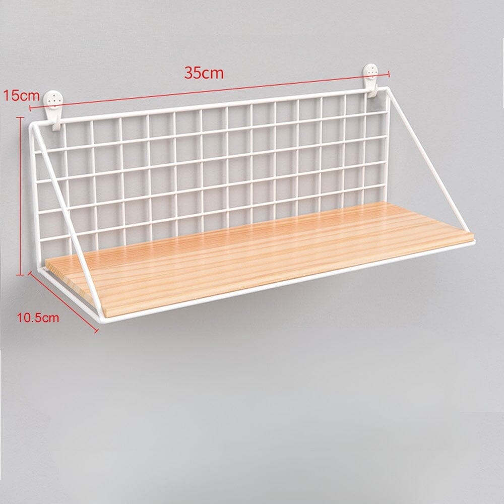 Étagère à épices bois et métal blanche moyenne sur fond gris - dimensions et mesures