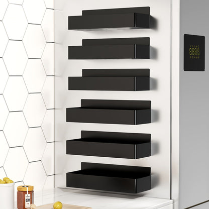 Étagère à épices magnétique sans perçage noire - 6 étagères sur côté gauche d'un frigo gris