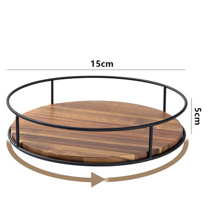 Étagère à épices ronde et rotative en bois sur fond blanc - dimensions et mesures