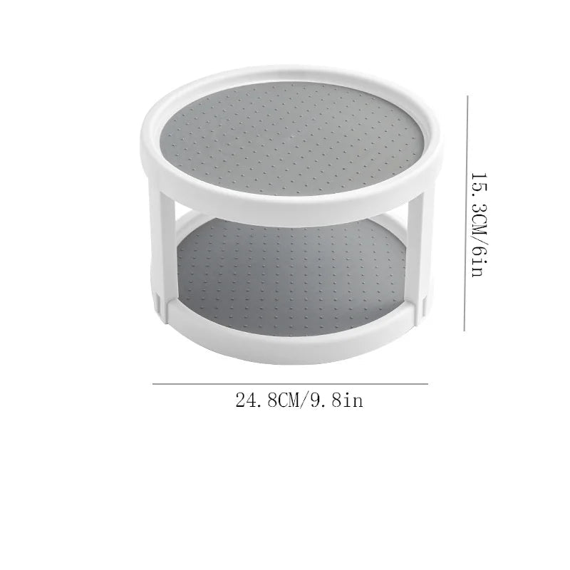 Étagère à épices rotative 360° double sur fond blanc - dimensions et mesures