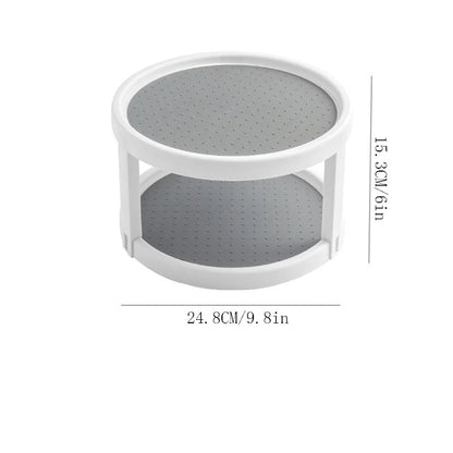 Étagère à épices rotative 360° double sur fond blanc - dimensions et mesures